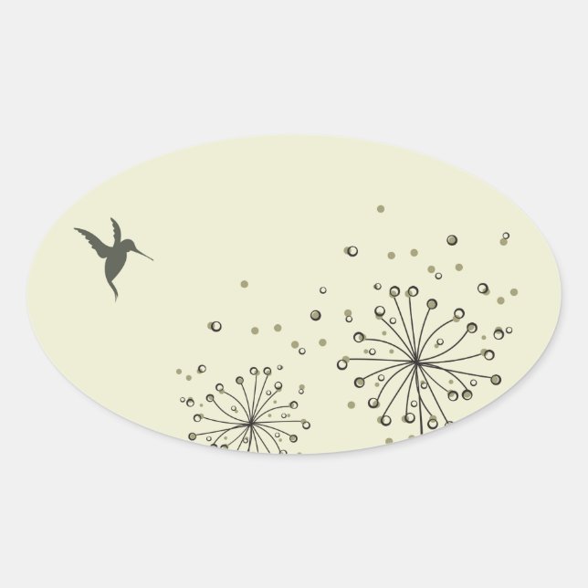 Hummingbird & Dandelion Oval Sticker (Front)