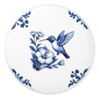 Hummingbird Delft Blue White Floral Corners Bird