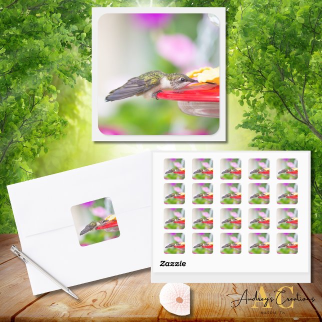 Hummingbird Design #0624 Square Sticker (Creator Uploaded)
