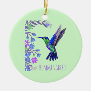 Hummingbird Design Botanical Flowers Bird Lovers Ceramic Ornament