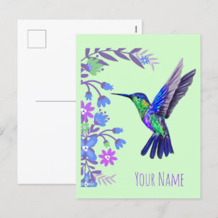 Hummingbird Design Botanical Flowers Bird Lovers Holiday Postcard