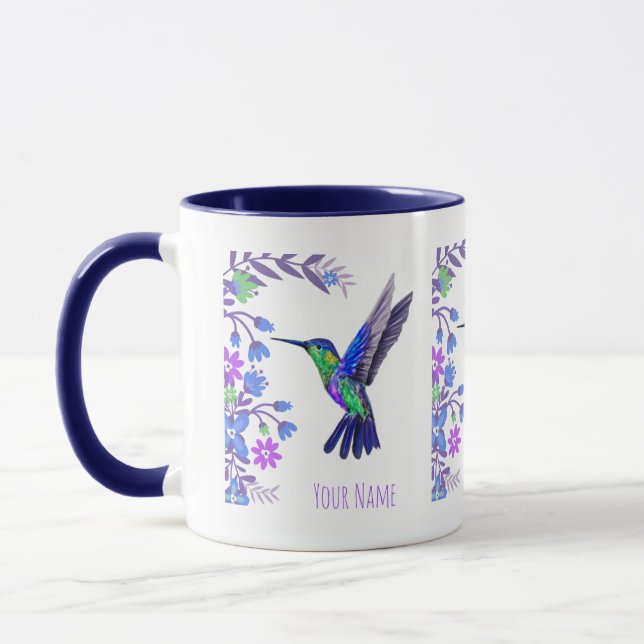 Hummingbird Design Botanical Flowers Bird Lovers Mug (Left)