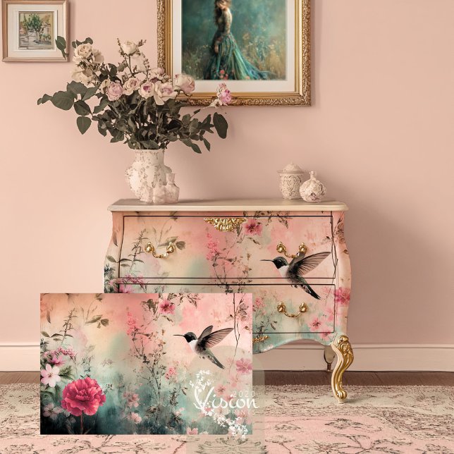 Hummingbird Dreams, Ethereal Floral Tissue Paper (Hummingbird Dreams, Ethereal Bird and Floral Art Decoupage Tissue Paper.)