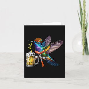 Hummingbird Drinking Beer With Sausage German Card
