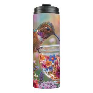 Hummingbird Drinking Nectar from Floral Teacup Thermal Tumbler