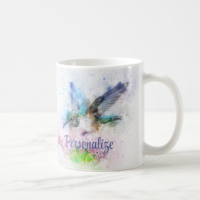 Hummingbird Elegant Blue Purple Personalised Coffee Mug (Right)