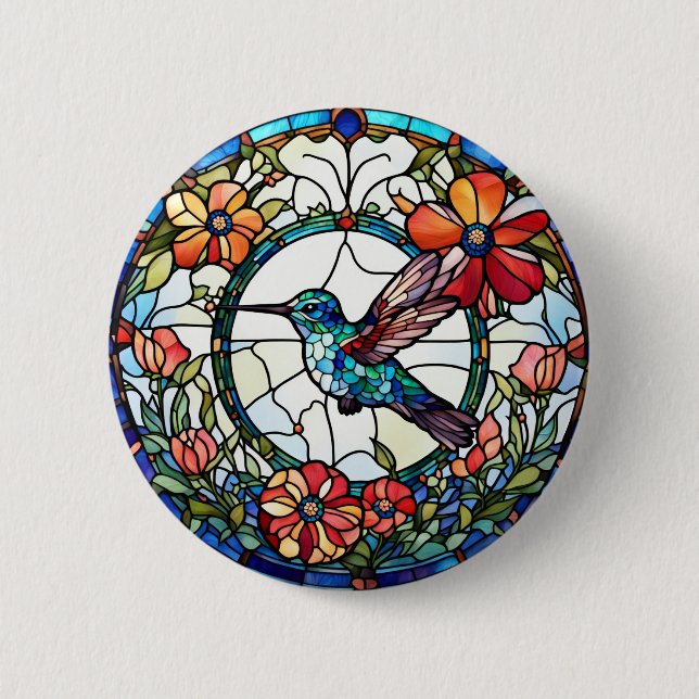 Hummingbird Faux Stained Glass Bird 6 Cm Round Badge (Front)