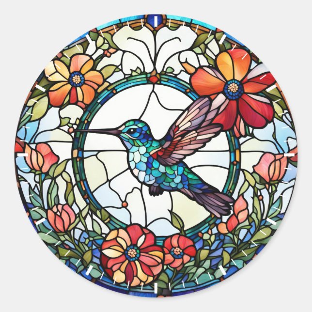 Hummingbird Faux Stained Glass Bird Classic Round Sticker (Front)