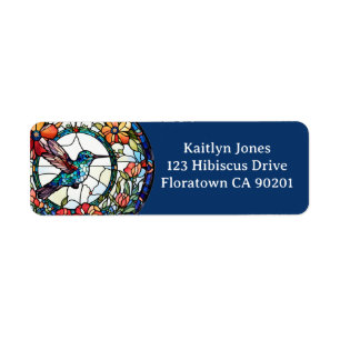 Hummingbird Faux Stained Glass Bird custom address Return Address Label