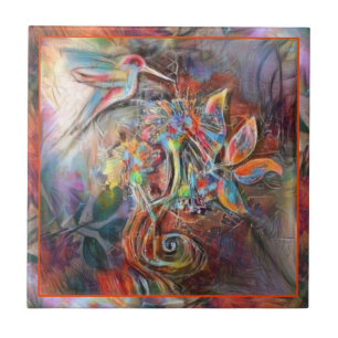 Hummingbird Flight Soft Pastels Art Ceramic Tile