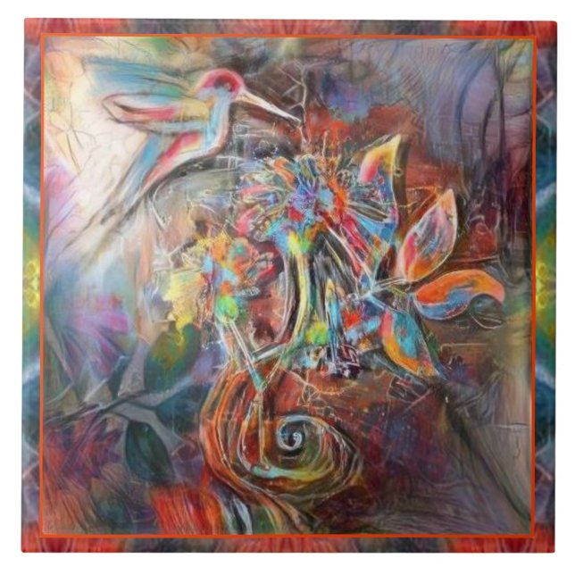Hummingbird Flight Soft Pastels Art Ceramic Tile (Front)