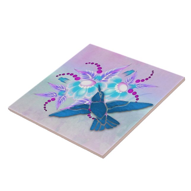 Hummingbird Floral Art Deco Ceramic Tile (Side)