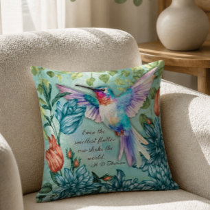 Hummingbird Floral Art with Thoreau Quote Cushion
