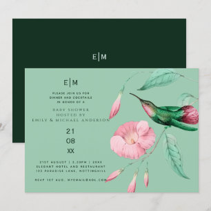 Hummingbird Floral Baby Couples Shower Modern Invitation