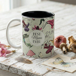 Hummingbird Floral Best Mom Ever Two-Tone Coffee Mug
