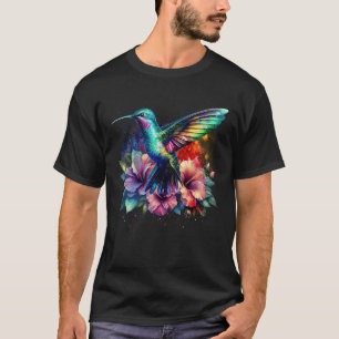 Hummingbird Floral Bird Artwork Watercolor Flowers T-Shirt
