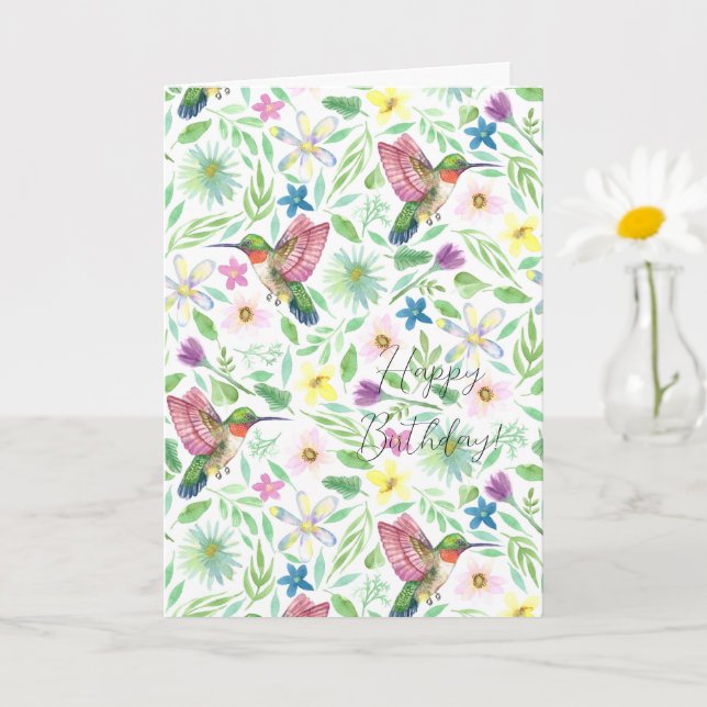 Hummingbird floral Birthday Card (Small Plant)