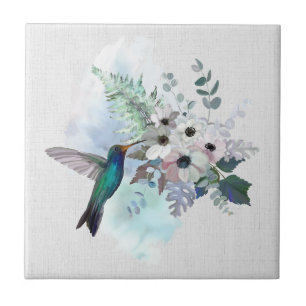 Hummingbird Floral Ceramic Tile