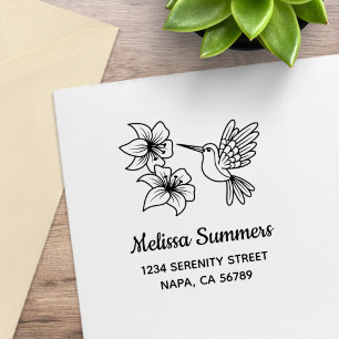 Hummingbird Floral Custom Address Rubber Stamp