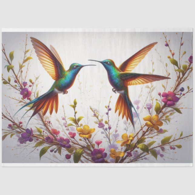 Hummingbird Floral Fauna Decoupage Tissue Paper (Front)