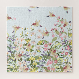 Hummingbird Floral Garden Vintage Illustration Jigsaw Puzzle