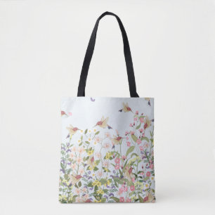 Hummingbird Floral Garden Vintage Illustration Tote Bag