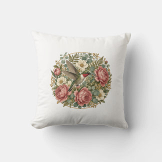 Hummingbird Floral Medallion Botanical Throw Cushion