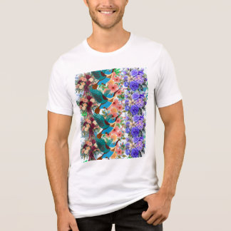 Hummingbird Floral Pattern Shirt, Blue Roses Tri-Blend Shirt