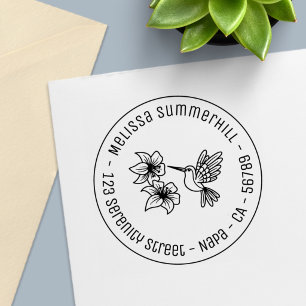 Hummingbird Floral Round Return Address Self-inking Stamp