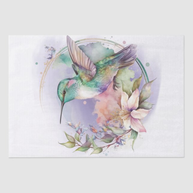 Hummingbird Floral Watercolor Tissue Paper (Front)