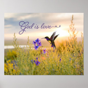 Hummingbird Flower Bible Verse God Is Love Poster