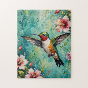 Hummingbird & Flower Blooms Jigsaw Puzzle