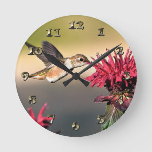 Hummingbird Flower Feeding Round Clock