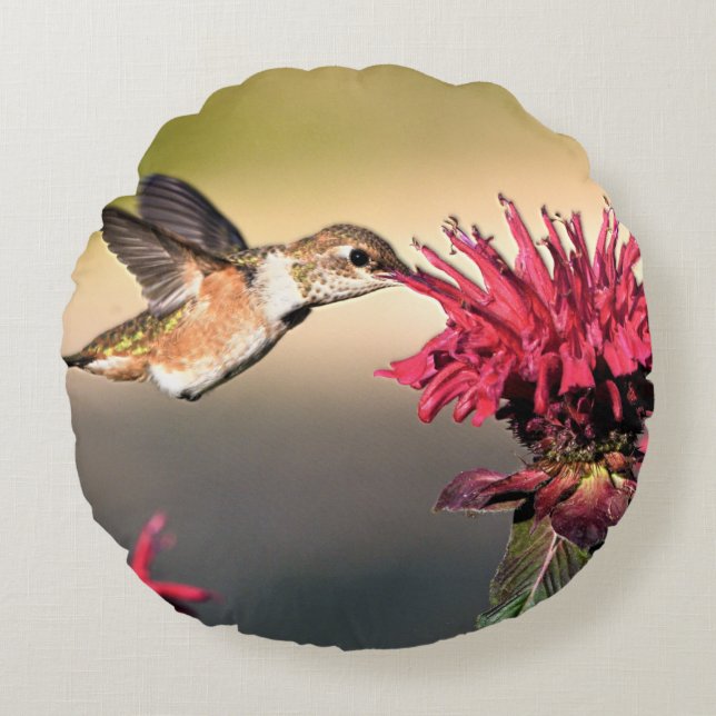 Hummingbird Flower Feeding Round Cushion (Front)