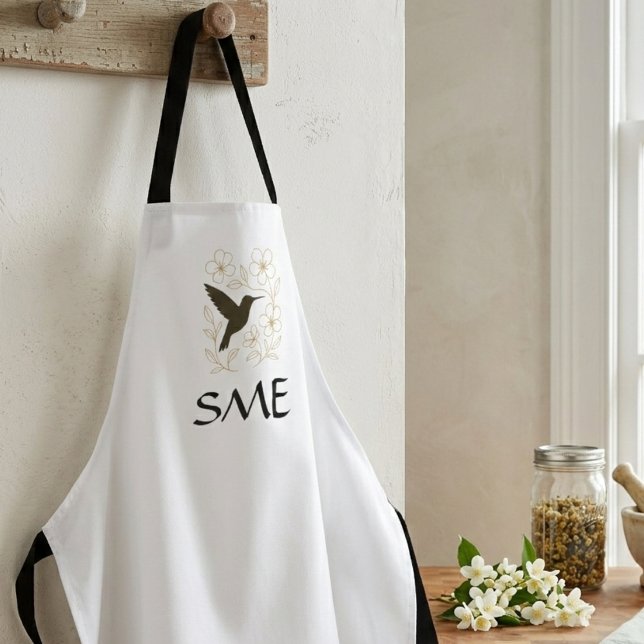 Hummingbird Flower Garden Apron (Hummingbird floral monogram apron)