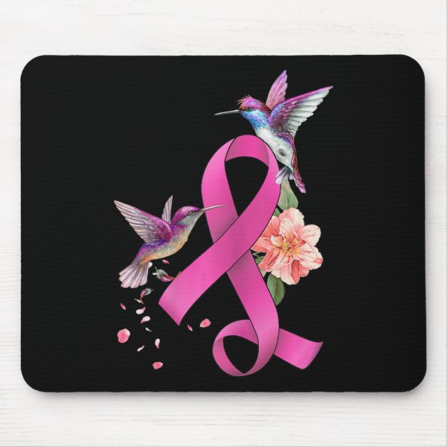 Hummingbird Flower Pink Ribbon Breast Cancer Aware Mouse Pad (Front)