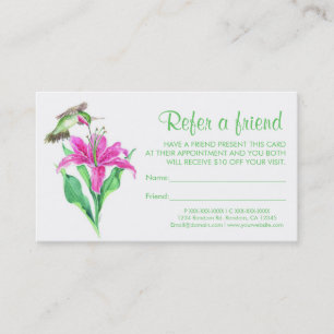 Hummingbird flower refer a friend business cards