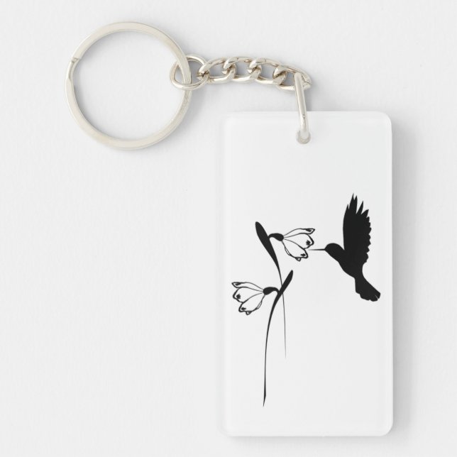 Hummingbird & Flower Silhouette Keychain (Front)