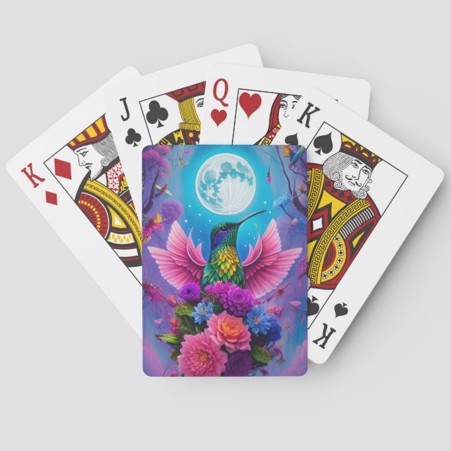 Hummingbird, Flowers and Moon Playing Cards (Back)