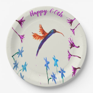 Hummingbird Flowers Anniversary Birthday Paper Plate
