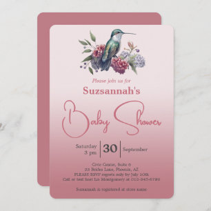 Hummingbird & Flowers Burgundy Ombre Baby Shower Invitation