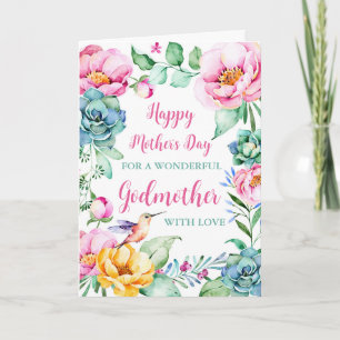 Hummingbird Flowers Godmother Happy Mother's Day Card