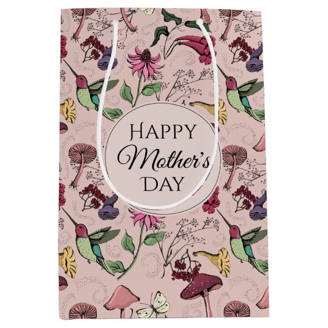 Hummingbird & Flowers Mothers Day Photo Medium Gift Bag (Front)