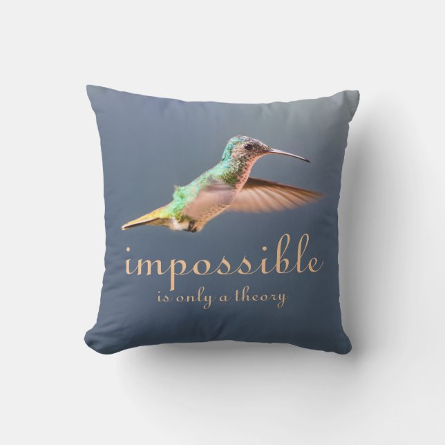 Hummingbird Flying Impossible is only a Theory Cushion (Front)