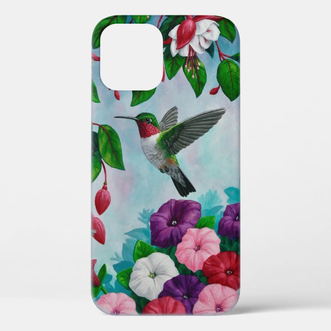 Hummingbird Flying in Flower Garden Case-Mate iPhone Case (Back)