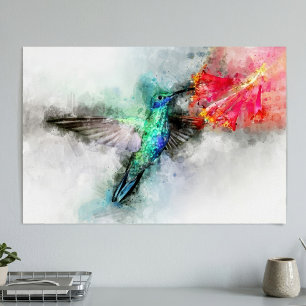 Hummingbird flying with flower Watercolor - 01 Poster