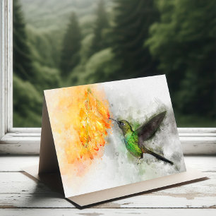 Hummingbird flying with flower Watercolor - 02 Thank You Card
