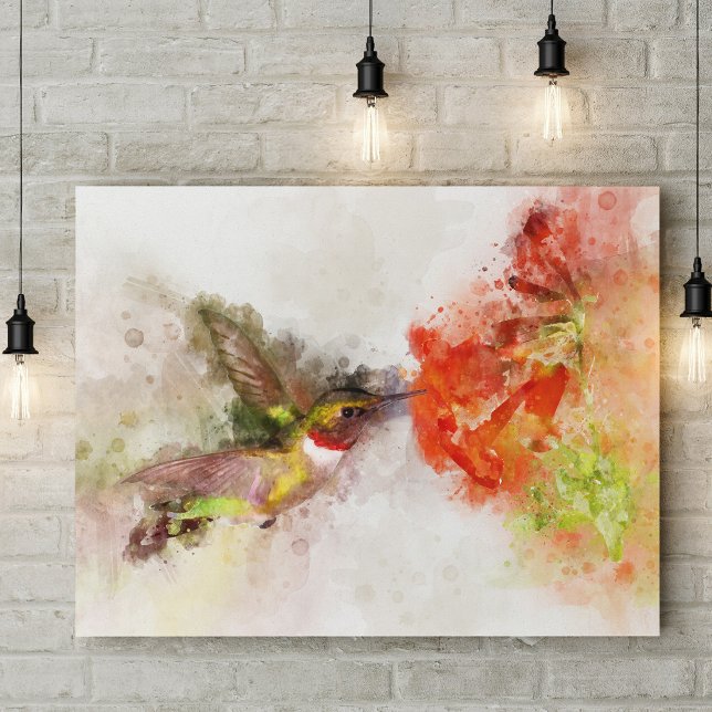 Hummingbird flying with flower Watercolor - 05 Photo Print (Creator Uploaded)