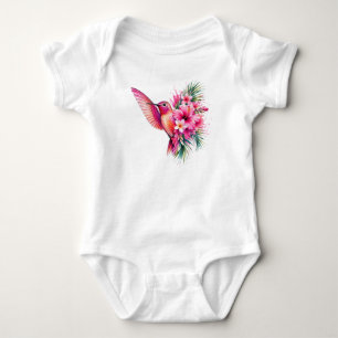 Hummingbird Frangipani PNG Watercolor Bird Design Baby Bodysuit