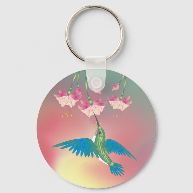 HUMMINGBIRD & FUCHSIA by SHARON SHARPE Key Ring (Front)